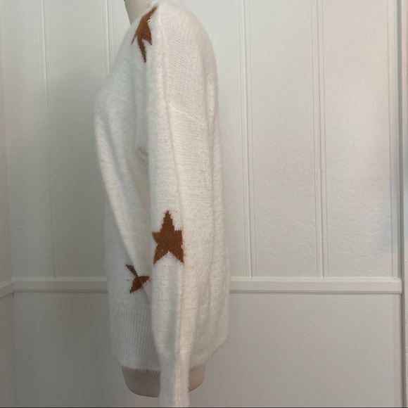 White pullover sweater knit stars crew neck large - Picture 5 of 5